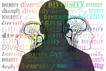 outline of a person with the word 'diversity' written all over them in colours, representing diversity and inclusion
